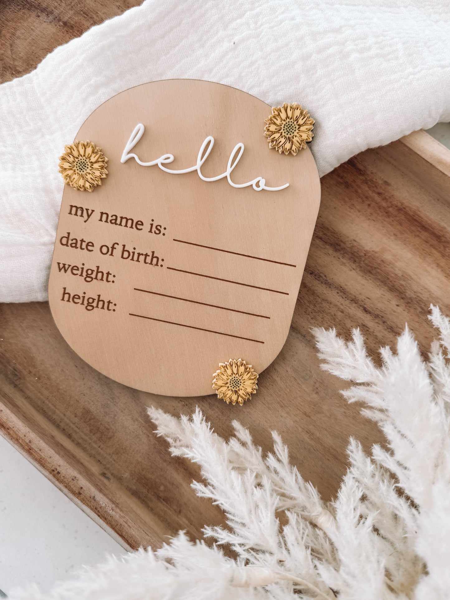 Hello Birth Announcement Plaque- Sunflower