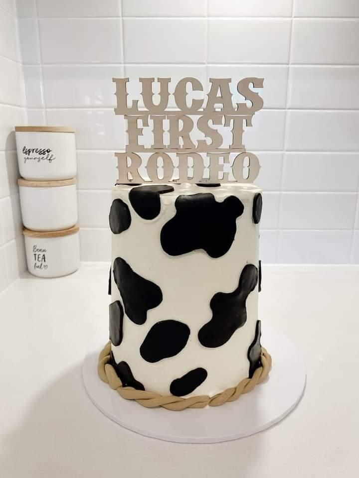 First Rodeo Personalised Cake Topper-wood