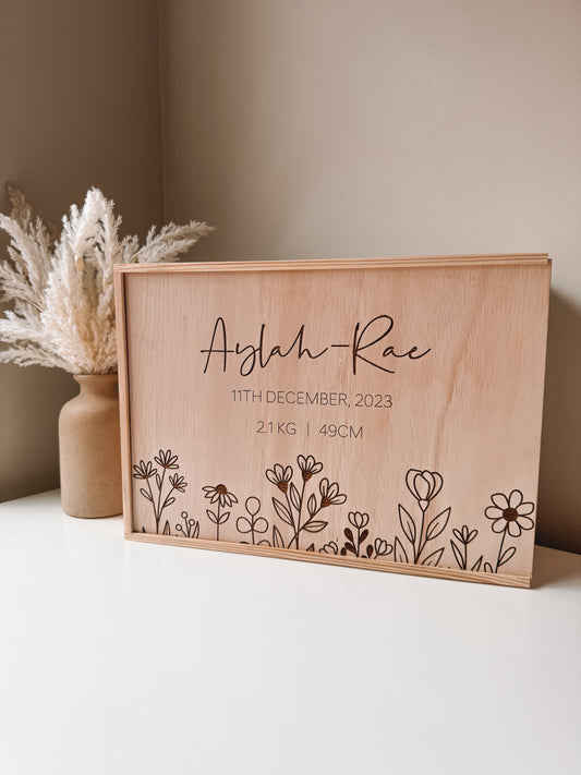 Personalised Wooden Floral Keepsake Box