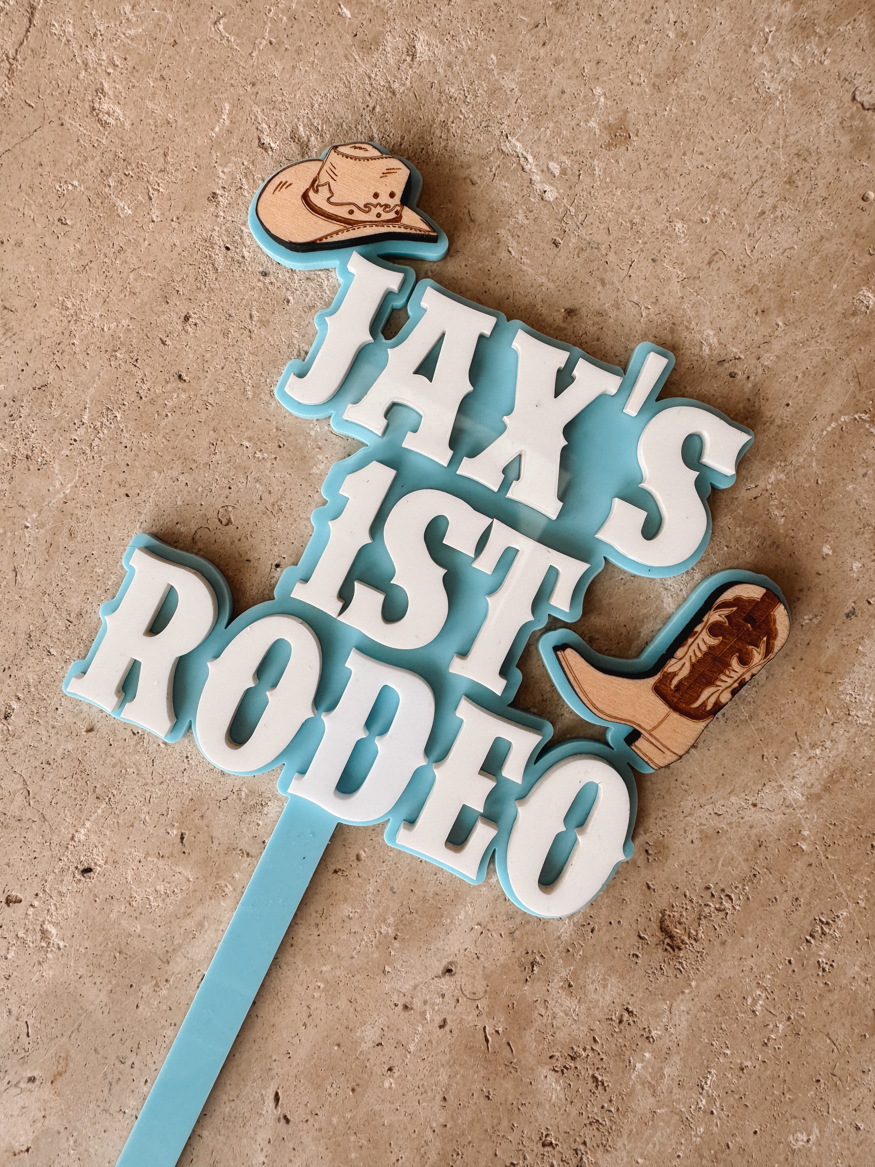 Personalised first rodeo cake topper