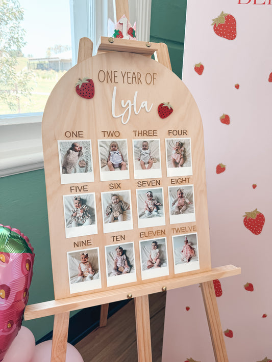 Personalised First Year Photo Board - Strawberry Theme