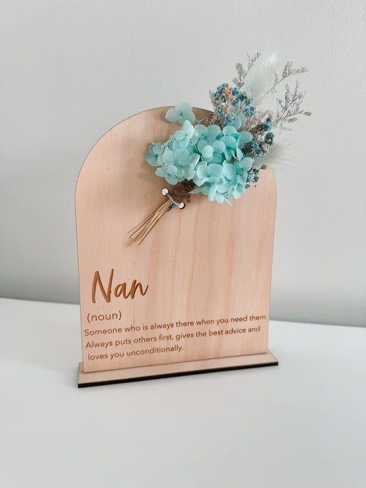 Dried Floral Definition Plaque with stand