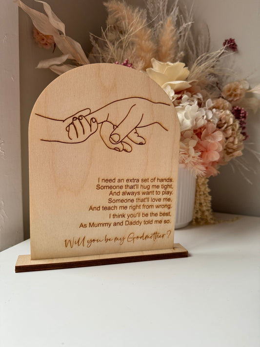 Godmother proposal plaque - sample