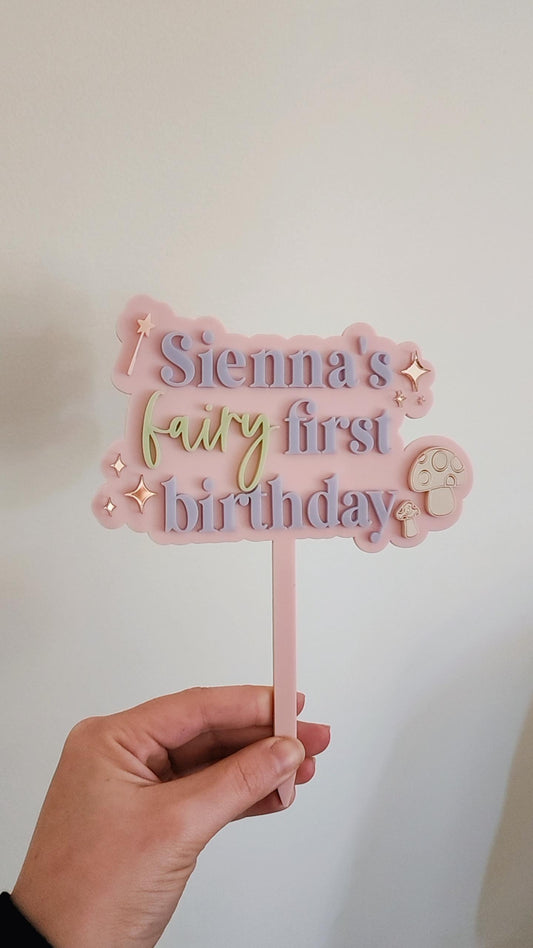 'Fairy First Birthday' Acrylic Cake Topper