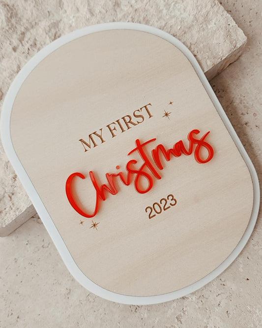 'My First Christmas' Wood/Acrylic Plaque - Oval