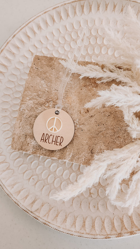 Personalised Peace Sign Bag tag