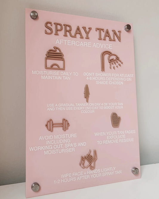 Spray Tan Aftercare Advice Board