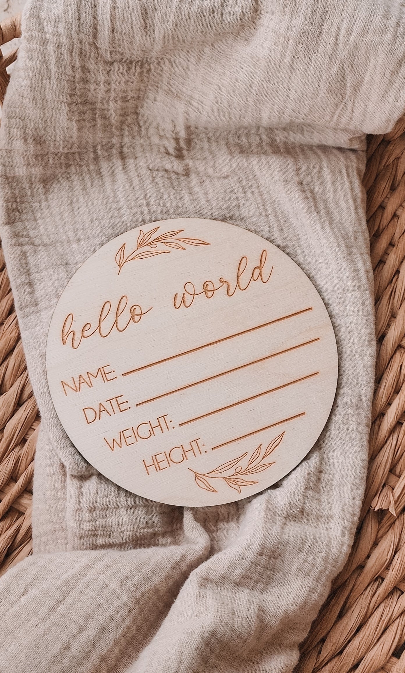 'Hello World' wooden plaque with details